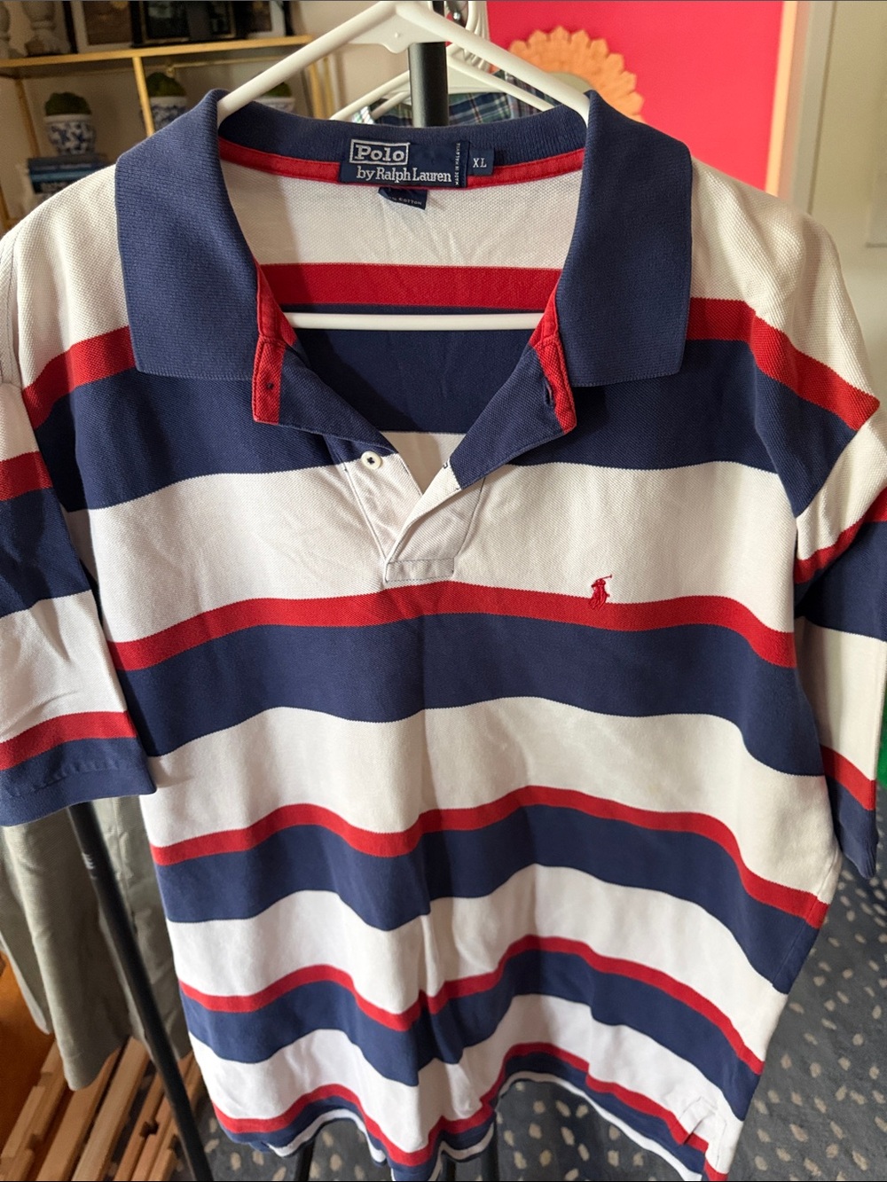Polo by Ralph Lauren Navy, White & Red Striped Polo